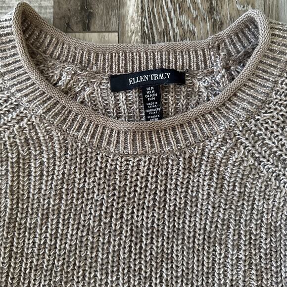 Ellen Tracy Roll Neck Chunky Knit Sweater Size Medium Nordic Rib Stitch Cozy - Picture 11 of 14
